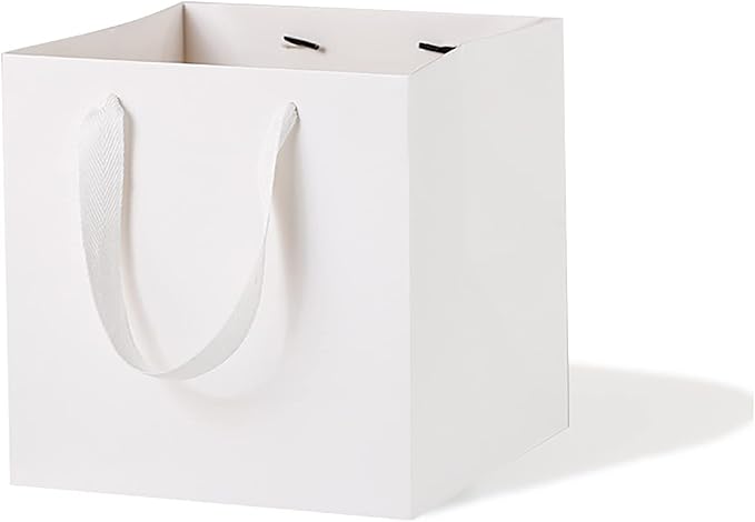 White Paper Gift Bag Small Square Bottom Kraft Paper Bags with Handles for Wedding Baby Shower Birthday Party (White, 8 x 8 x 8 in, 10 CT)