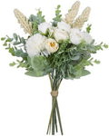 Meldel 3Pcs Rose Bouquet White&Champagne Artificial Flowers Eucalyptus Plants Silk Flower Arrangements Wedding Bouquets Decorations Plastic Floral Centerpieces for Home Kitchen Garden Party Decor