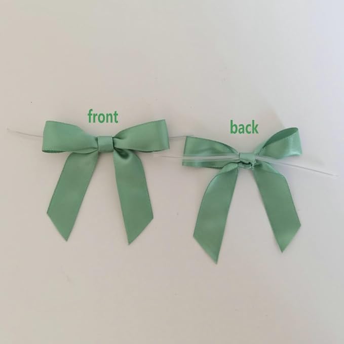 50pcs 2-1/2" Vanilla Green Satin Ribbon Bows with Twist Ties Celadon Satin Ribbon Bows for Candy Party Decoration Gift Packing Wrapping Accessories(2.5“,Vanilla)