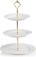 Sweejar 3 Tier Ceramic Cake Stand Wedding, Dessert Cupcake Stand for Tea Party Serving Platter (New White)