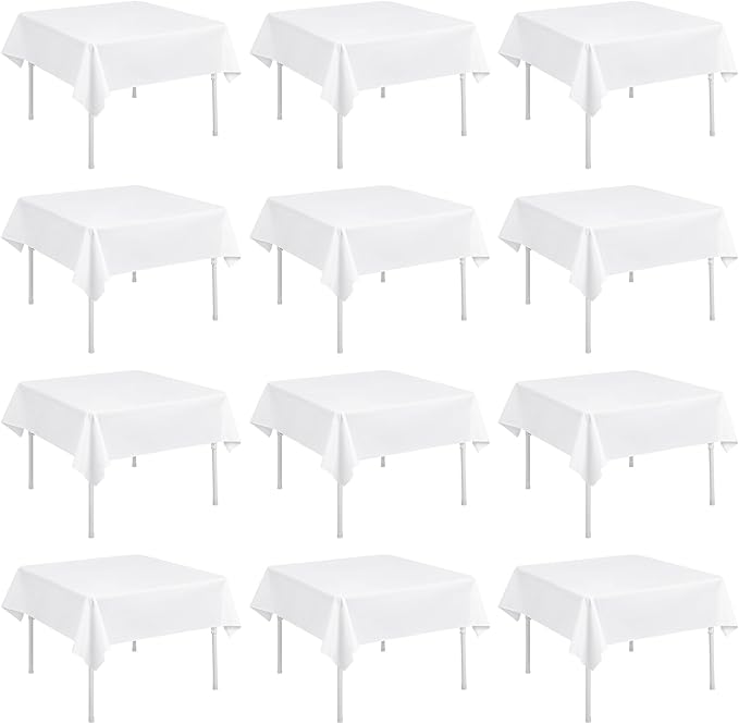 fani 12 Pack Square Tablecloth 52 x 52 Inch, White Tablecloth for Square Table, Washable Polyester Table Cloth, Fabric Table Cover for Wedding Parties Restaurant Buffet
