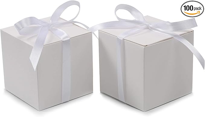 COTOPHER 100pcs Small Gift Boxes, Favor Boxes 2x2x2 inches Paper Gift Boxes with Ribbons Candy Box for Wedding Favors Baby Shower Bridal Shower Birthday Party (White)