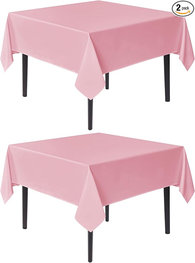 sancua Square Tablecloths 70x70 Inch, 2 Pack - Pink Fabric Table Cloth for Square or Round Tables, Washable Polyester Table Cover for Outdoor Party, Birthday, Decorative Display Tables
