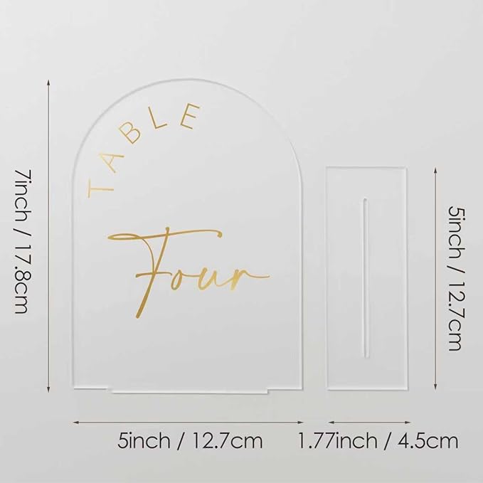 JINMURY Frosted Arch Wedding Table Numbers 1-20 with Stands, 5x7 Inch Acrylic Arch Sign with Golden Lettering, Frosted Acrylic Table Numbers for Wedding Reception