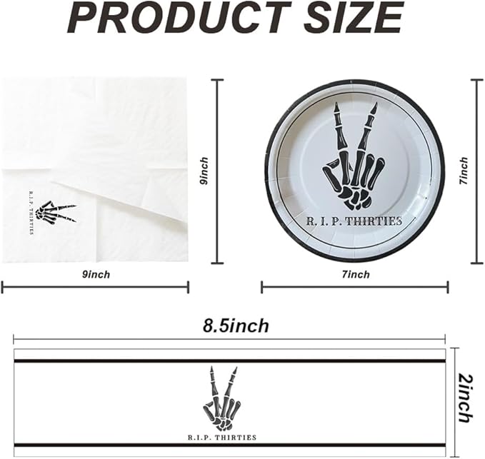 SharkBliss RIP Thirties Party Supplies 480 PCS – Paper Cocktail Napkins Party Cups Water Bottle Labels Toothpick Flags Drinking Straws Gift Tags Forks Plates for Death to My 30s 40th Birthday