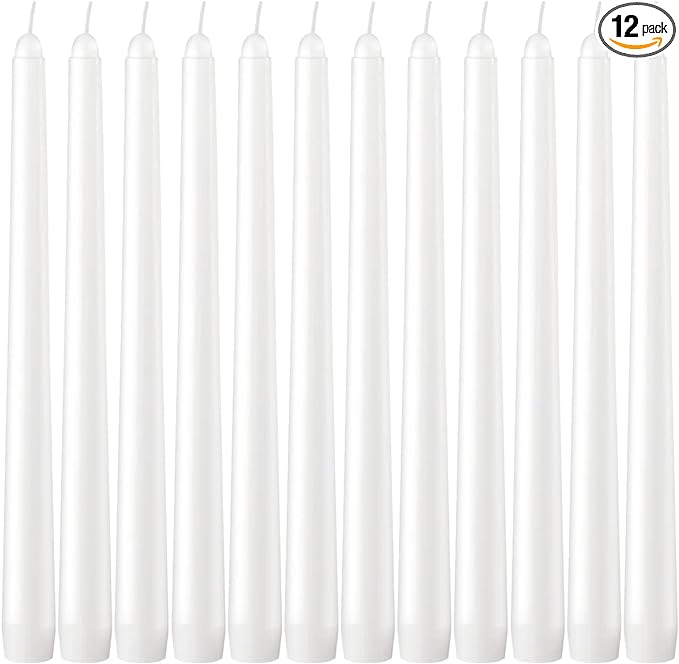 Dripless Taper Candles - Unscented White Candles Bulk - Candle Sticks Long Burning 7.5-8 Hours - for Candlesticks, Dinner Table, Vigil, Advent, Christmas, Thanksgiving, Kwanzaa - 12 Pack,10 Inch Tall