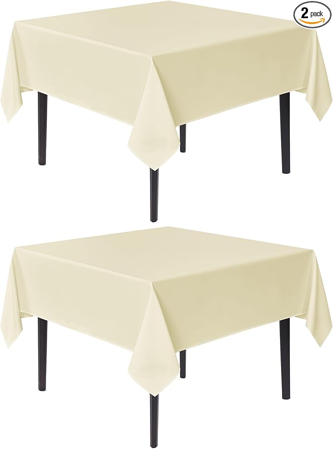 sancua Square Tablecloths 54x54 Inch, 2 Pack - Beige Fabric Table Cloth for Square or Round Tables, Washable Polyester Table Cover for Dinner, Holiday Party, Decorative Display Tables