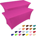 IVAPUPU 2 Pack 4FT Table Cloth for Rectangular Fitted Events Stretch Fuchsia Table Covers Washable Cover Spandex Tablecloth Protector for Party, Wedding, Cocktail, Banquet, Festival