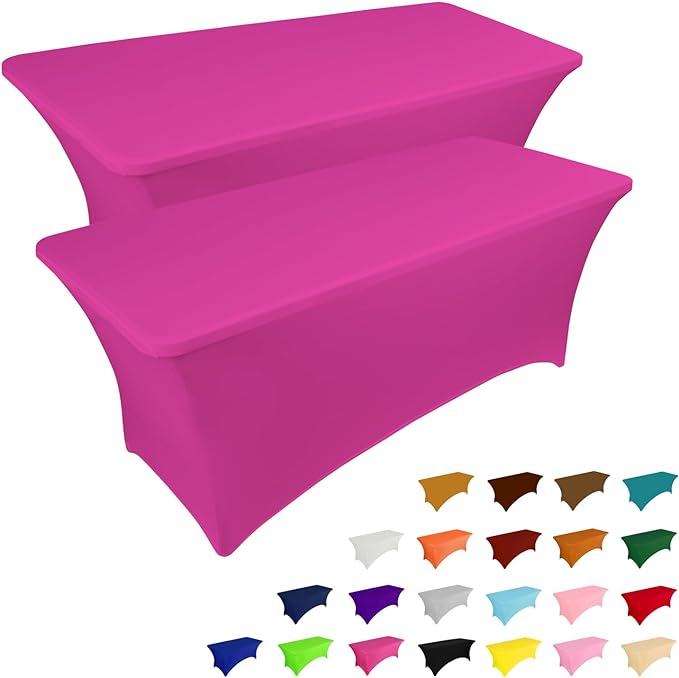 IVAPUPU 2 Pack 4FT Table Cloth for Rectangular Fitted Events Stretch Fuchsia Table Covers Washable Cover Spandex Tablecloth Protector for Party, Wedding, Cocktail, Banquet, Festival