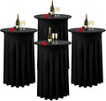 Albassa 4 Pack Cocktail Table Covers 32"x 43" Spandex Stretch Round Cocktail Tablecloths with Wavy Drapes Fitted High Top Bar Table Skirt for Wedding Party Banquet (Black, 4 PCS)