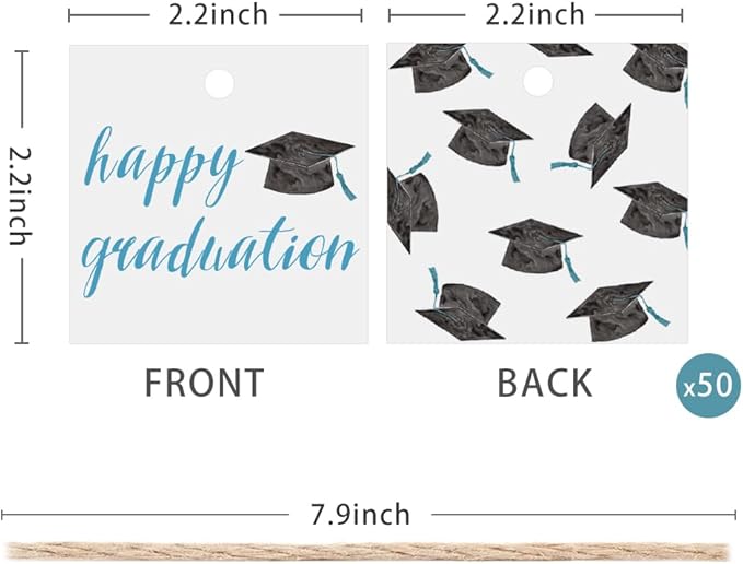 50 Pcs Graduation Gift Tags, Congrats Grad Party Favors Gift Tags for High School or Happy College Graduation Party Decoration Supplies (Blue, 2.2 * 2.2)