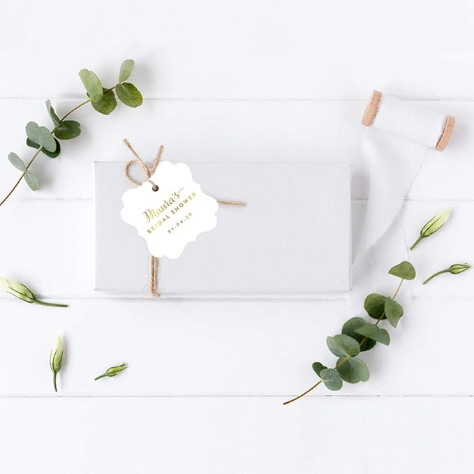 Andaz Press Personalized Fancy Frame Square Wedding Gift Tags, Metallic Gold Ink, Bridal Shower, 24-Pack, Custom Made Any Name, Not Gold Foil