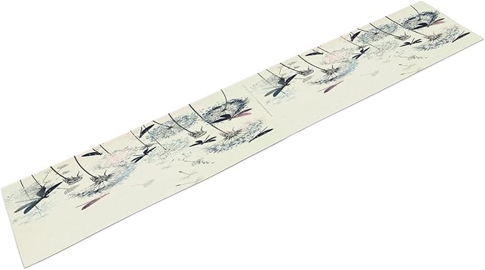 Dandelion Table Runner,Nature Rustic Dragonfly Teal Blue Floral Pattern Print Burlap Tablecloth for Hotel Indoors Outdoor Dining Room Kitchen Table Decor, 13x90in
