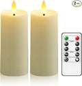 Plastic Waterproof Outdoor flameless Candles, LED Candles, with Remote Control and Timer, Battery-Powered Candles, Suitable for Camping, courtyards and Home Decoration,Set of 2（Ivory）