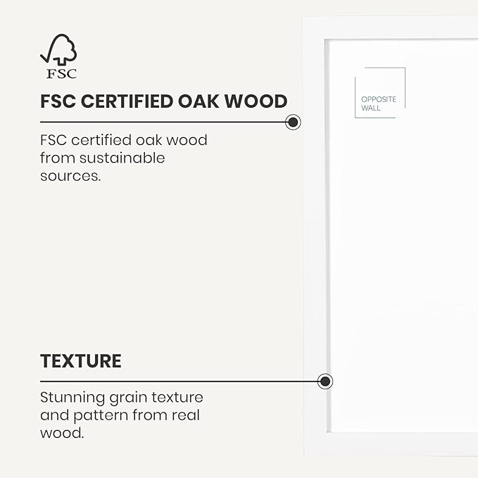 Opposite Wall - 12x18 in - White Oak Wood Picture Frame - Lightweight, Versatile & Shatterproof - Wall Hanging Poster or Photo Frame - Wall Decor for Office, Gallery & Home