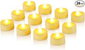 Raycare 24 Pack LED Tea Lights Battery Operated, 200+Hour Flickering Votive Candles, Realistic Fake Flameless TeaLights for Wedding Party Halloween Thanksgiving Christmas Decorations,Ivory Base