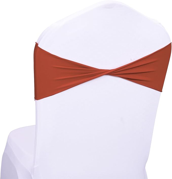 VDS Pack of 100 PCS | Terracotta | Spandex Chair Sashes Bows Without Buckle | Stretch Elastic Banquet Universal Folding Chair Band Tie with for Wedding Party Conference Celebration Event Decoration