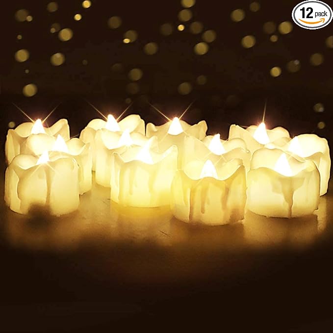 Homemory 12Pcs Timer Tea Lights, Flameless Flickering Auto Tea Lights Battery Operated, Auto-On 6 Hours and Off 18 Hours Everyday, Batteries Included, Long-Lasting, White Base, No Remote