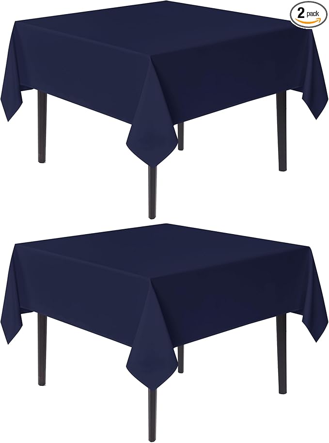 sancua Square Tablecloths 70x70 Inch, 2 Pack - Navy Blue Fabric Table Cloth for Square or Round Tables, Washable Polyester Table Cover for Outdoor Party, Birthday, Decorative Display Tables