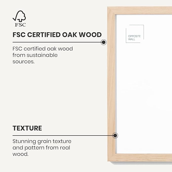 Opposite Wall - 22x28 in - Natural Solid Oak Wood Picture Frame - Lightweight, Versatile & Shatterproof - Wall Hanging Poster or Photo Frame - Wall Decor for Office, Gallery & Home