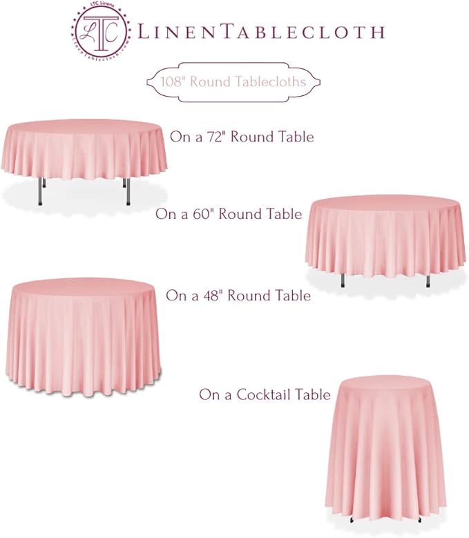 LTC LINENS 10 Pack 108 Inch Round Tablecloths White - Bulk for 48 Inch Round Table Floor Length - Wrinkle Resistant Polyester Fabric Cloth for Wedding