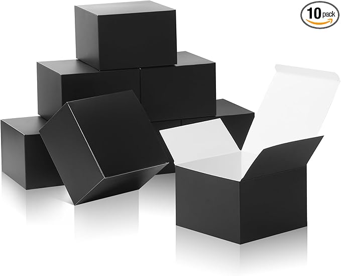 COTOPHER Small Gift Boxes 10 Pack 6x6x4 inches Black Gift Boxes with Lids for Gifts, Crafting, Wedding Party Favor, Cupcake Box, Candy, Bridesmaids Proposal Box