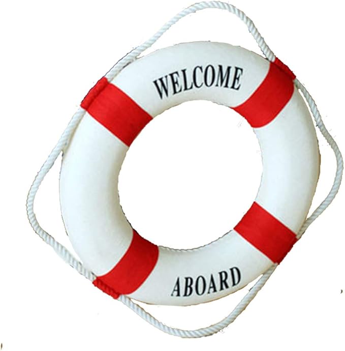 MorroMorn Lifebuoy Wall Hanging Decor - Welcome Aboard Mediterranean Style Home Decoration (Red, 14")