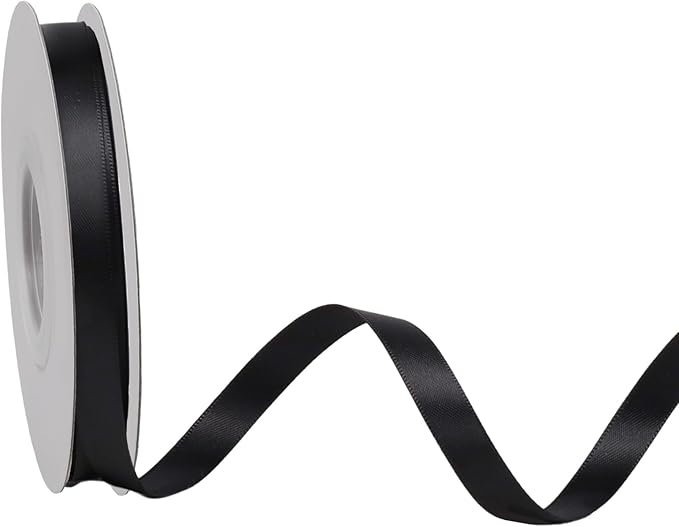 LaRibbons 3/8 Inch 25 Yard Double Faced Satin Ribbon,Black Small Satin Craft Fabric Ribbon for Gift Wrapping Floral Bouquets Wedding Party Decoration