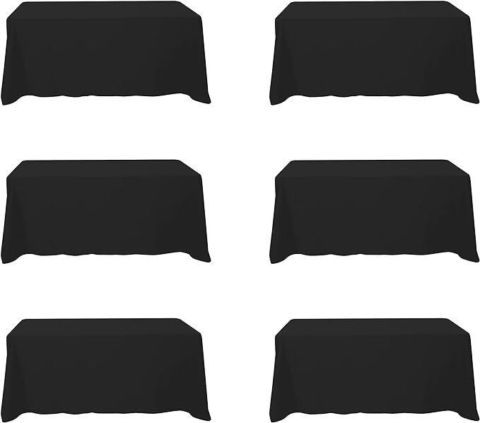 BRILLMAX 6 Pack Black Tablecloths for 6 Foot Rectangle Tables 90 x 132 Inch - 6ft Rectangular Bulk Linen Polyester Fabric Washable Cloth Cover for Wedding Reception Banquet Birthday Party