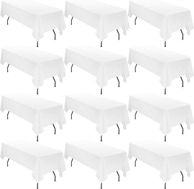 12 Pack 60 x 102 Inch Rectangle Tablecloth, White Tablecloth for 6 Feet Rectangle Tables,Polyester Tablecloth Washable Fabric Table Cloth for Wedding Dining Table Buffet Parties Camping