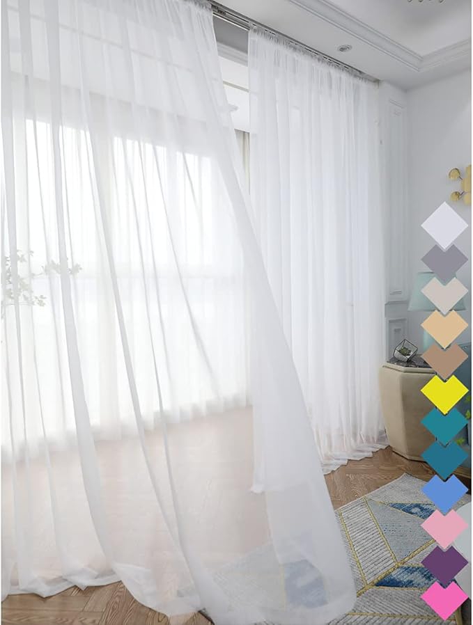 Window White Sheer Curtains 60 Inches Width 45 Inches Long 2 Panels Sheer Curtains Clear Curtains Basic Rod Pocket Panel for Home/Living Room/Bedroom/Kids Room