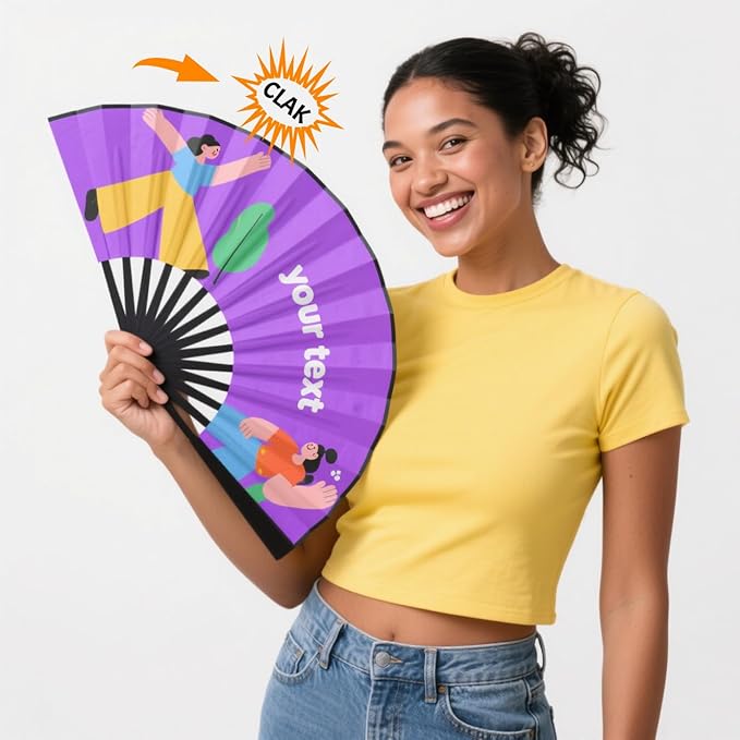 Custom Fans with Your Photo/Text - Personalized Folding Hand Fan for Line Dancing, Weddings, Parties | Decorative Gift for Women, Church Events & Dance Performances (150, 13 Inch)