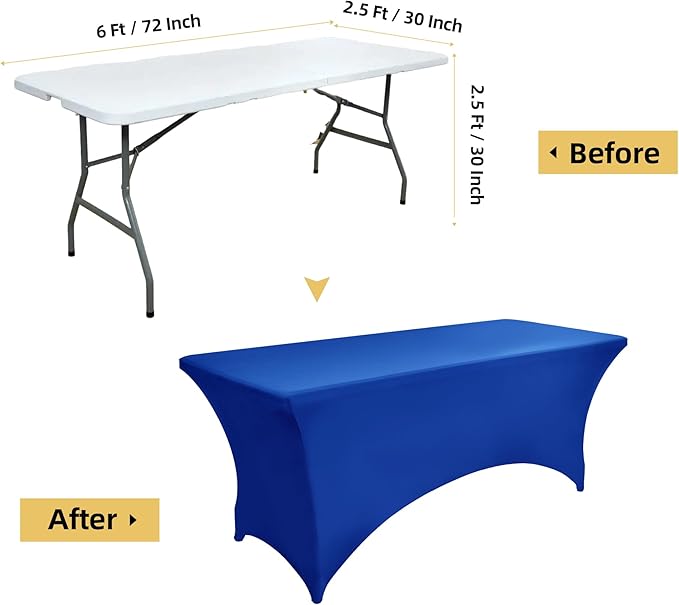 6-Pack 6ft Spandex Table Covers for Rectangle Standard Folding Tables - Wrinkle Resistant Stretch Tablecloths - Ultimate Fitted Table Protector for Parties, Trade Shows, Wedding