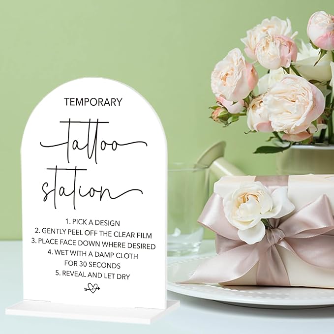 Wedding Tattoo Sign Temporary Tattoo Station Sign for Wedding Engagement Bridal Shower Bachelor Party Tattoo Bar Acrylic sign for Table Desk