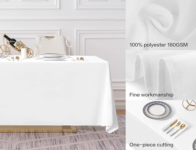 Surmente 2 Pack White Rectangle Tablecloth 90 x 132-inch Rectangular Polyester Table Cloth for Weddings, Banquets, or Restaurants