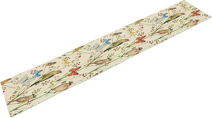 Brown Bird Floral Table Runner Spring Flower Kitchen Table Decoration Suitable for Family Dinner Decoration 13x60 Inch