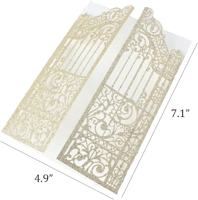 MillaSaw Glittery Gold Gate Laser Cut Invitation Card For Wedding Engagement Bridal Shower Quinceanera 25Pcs (4.9"x7.1", Gold)