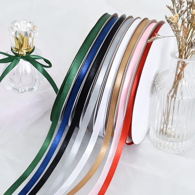 TONIFUL 1/4 Inch x 100yds Gold Satin Ribbon, Thin Solid Color Satin Ribbon for Gift Wrapping, Crafts, Hair Bows Making, Wedding Party Decoration, Invitation Cards, Floral Bouquets