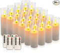 24-Pack Premium Flameless LED Candles - Elegant White & Clear Acrylic Pillar Design with Realistic Flickering Flame, Remote Control & Timer for Weddings, Christmas, Halloween & Home Decor