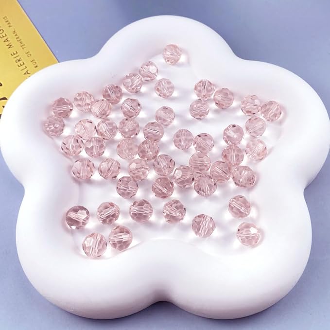 400 PCS 4mm Crystal Glass Beads Round Multiple Faceted Loose Spacer Glass Beads for DIY Handcrafte Bracelet Necklace Earring Jewelry Making(Pink)