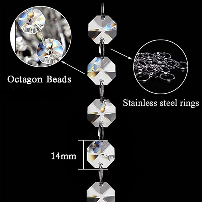 Crystal Acrylic Gems Bead Garland Strands, KinHom 16 Feet Hanging Clear 14mm Daimond Beads Chain Garlands for Manzanita Tree Centerpiece, Chandelier Bead Lamp Chain, Christmas/Wedding Party Decoration