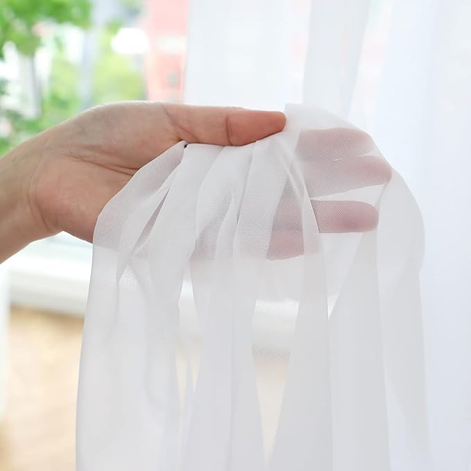 Window White Sheer Curtains 60 Inches Width 72 Inches Long 2 Panels Sheer Curtains Clear Curtains Basic Rod Pocket Panel for Home/Living Room/Bedroom/Kids Room