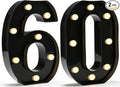 Pooqla Decorative Led Light Up Number Letters, Black Plastic Marquee Number Lights Sign for 60th Birthday Party Wedding Decor Battery Operated Black Decoration 60