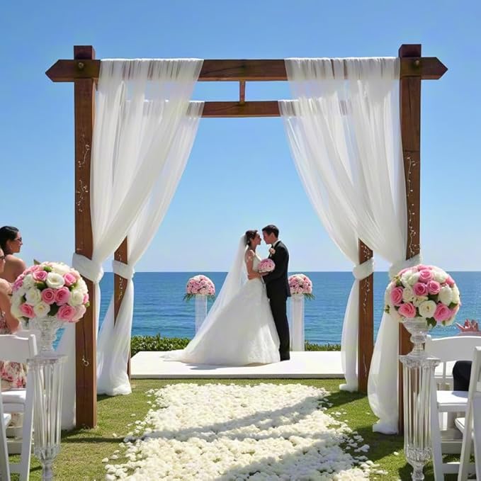 White Wedding Arch Draping Fabric 4 Panels 30'' x 18FT Sheer Chiffon Arch Drapery for Photo Booth Bridal Shower Baby Shower Church Decor Newborn Photography Christening Outdoor Party