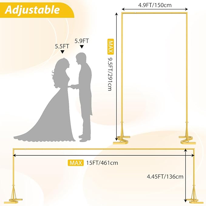HAITRAL 10x7 FT Backdrop Banner Stand,Square Wedding Arch Balloon Metal Frame,Heavy Duty Background Stand Kit,Adjustable Photo Backdrop Stand for for Parties Birthday Video Studio - Gold