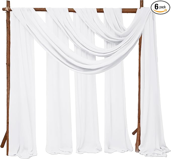 6 Panels White Wedding Arch Drapery 28" x 20Ft Weddings Arch Draping Fabric Chiffon Fabric Drape Sheer Backdrop Curtain for Wedding Party Swag Ceremony Birthday Arbor Drapery Reception Ceiling Décor