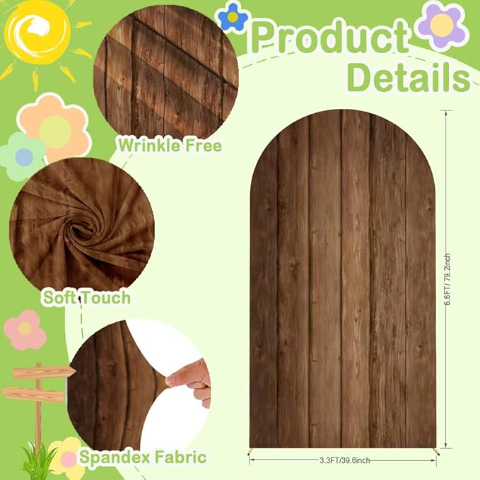 Wood Arch Cover 6.6ft Arch-Backdrop-Cover Jungle Theme Arched Stand Covers Wooden Arches Backdrop Double Sided Wood & White Cover for Back Drop Stand for Baby Shower Wild First Birthday Decor
