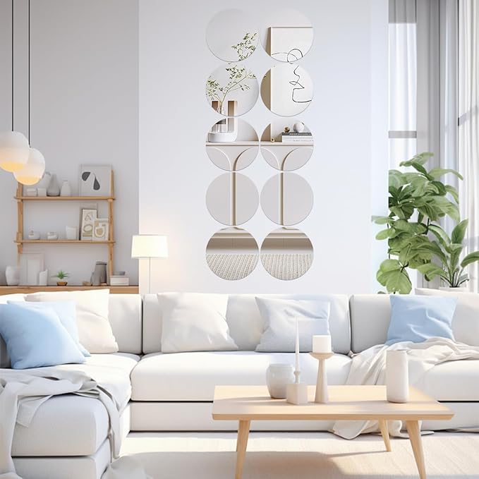 18 Pack Round Mirror Trays, Non Glass Acrylic Round Mirror Centerpieces for Wedding Tables Candle Plate Circle Mirrors Wall Mirror Tiles for Centerpieces Crafts Christmas Decorations (12inch,8inch)
