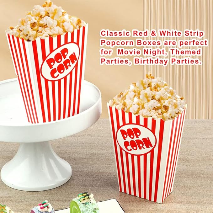 50 Pcs Small Popcorn Boxes for Party 5.5 Inches Tall Red & White Striped Popcorn Bags Mini Popcorn Buckets & Popcorn Bowl for Movie Theater, Home, Carnival Decorations (50)