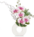 Briful Orchid Artificial Flowers 16.1'' Pink Orchid Silk Flowers with Ceramic Vase Faux Orchid Arrangement for Home Office Bathroom Table Centerpiece Indoor Decoration